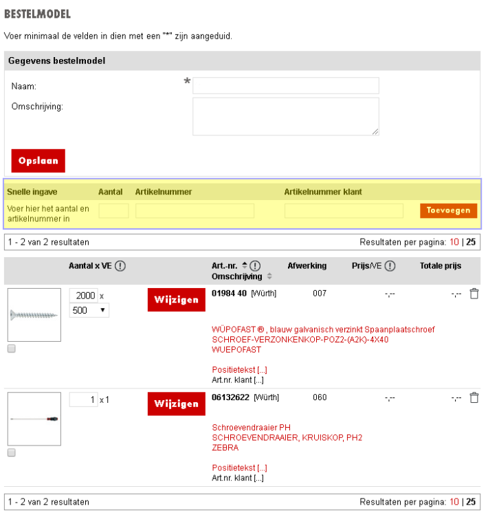 Bestelmodel aanpassen Bestelmodel aanpassen