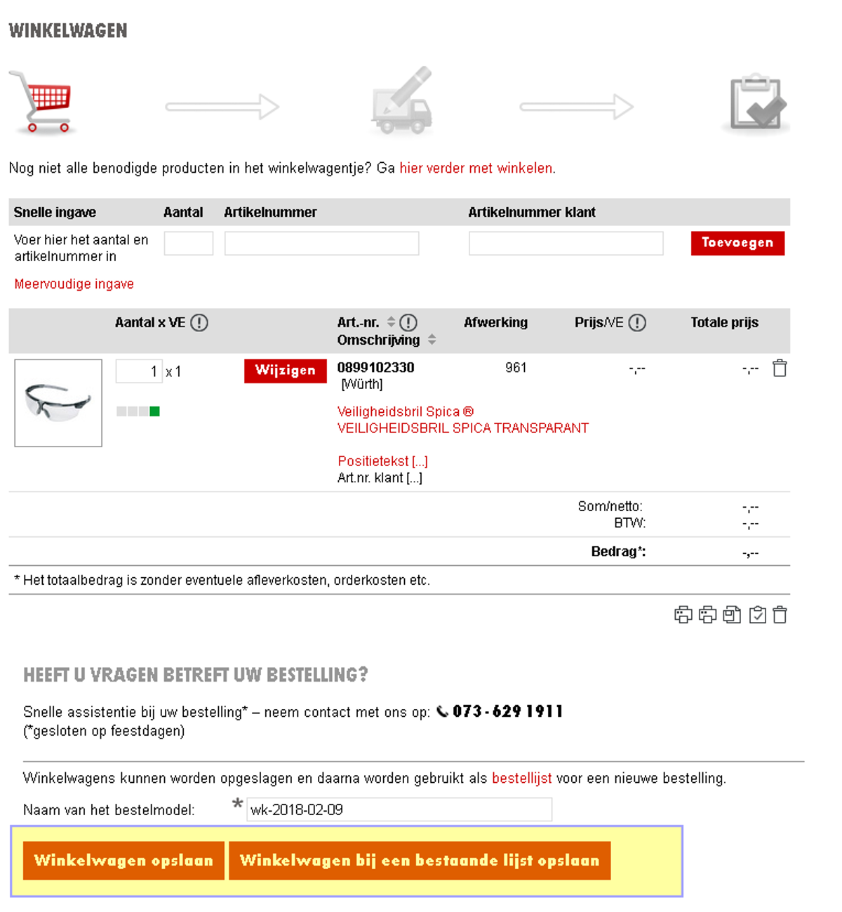 Winkelwagen bestelmodel Winkelwagen bestelmodel