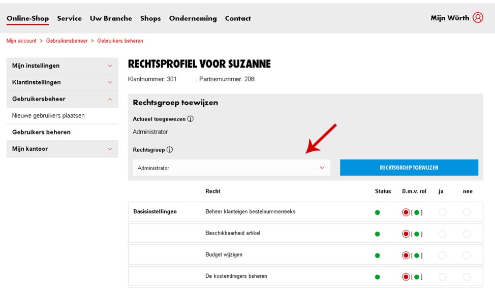 Rechtsgroep wijzigen Rechtsgroep wijzigen