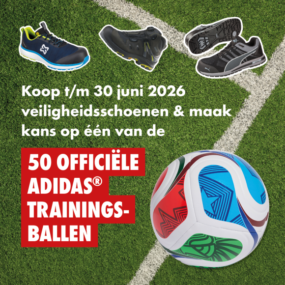 WK-actie trainingsbal bij veiligheidsschoenen
